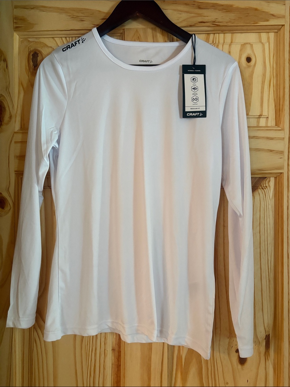 Craft White Long Sleeve Performance Top with Shoulder Logo